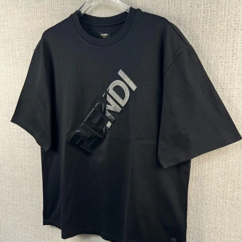 Fendi Fendi Black Cotton Logo Men's T-Shirt 0089 Size US L / EU 52-54 / 3 - 2 Thumbnail