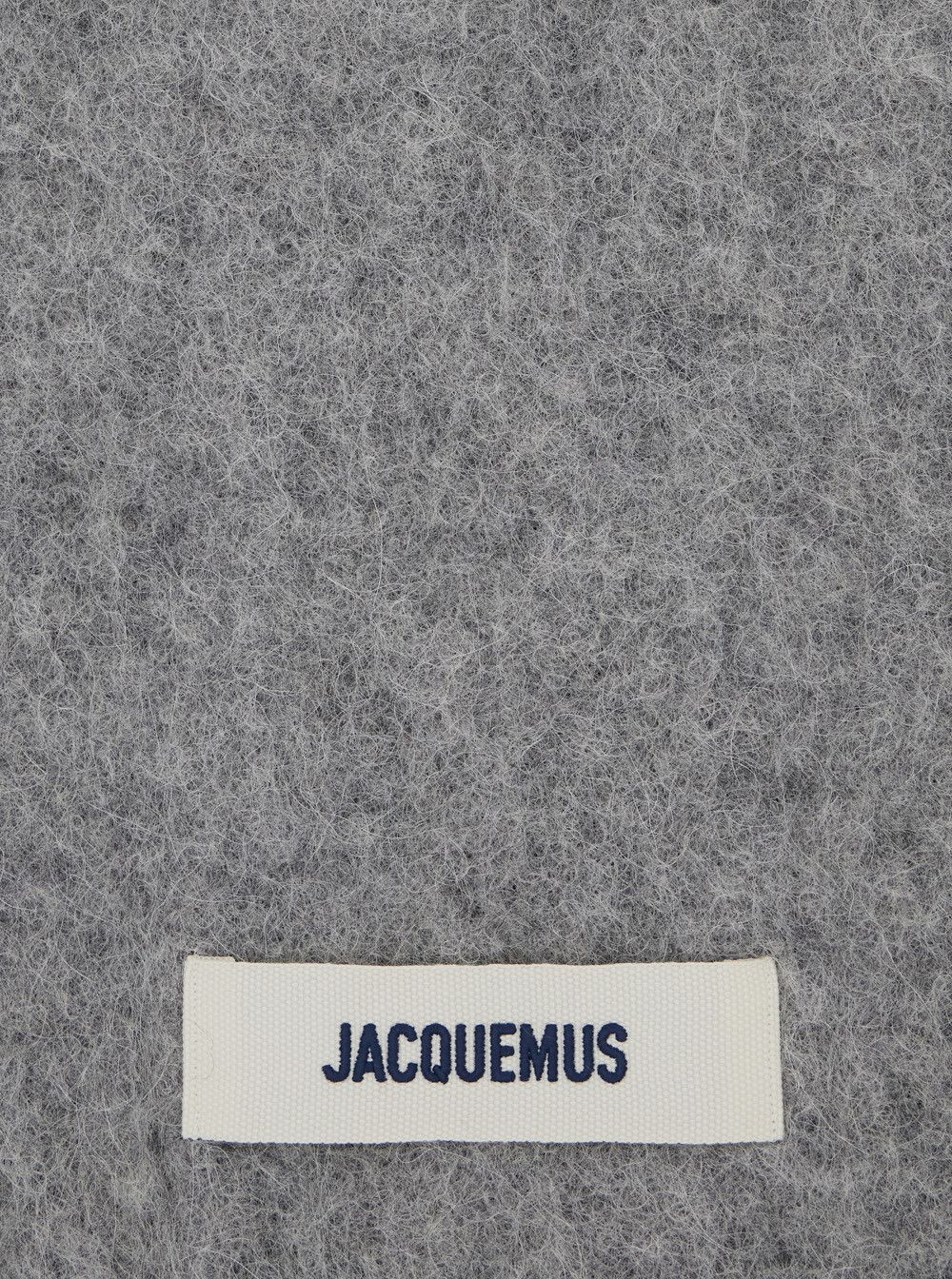 Jacquemus 'L'Echarpe Carro' Grey Scarf with Logo Patch on the Front and Fringed Hem in Wool Blend Man Size ONE SIZE - 3 Thumbnail