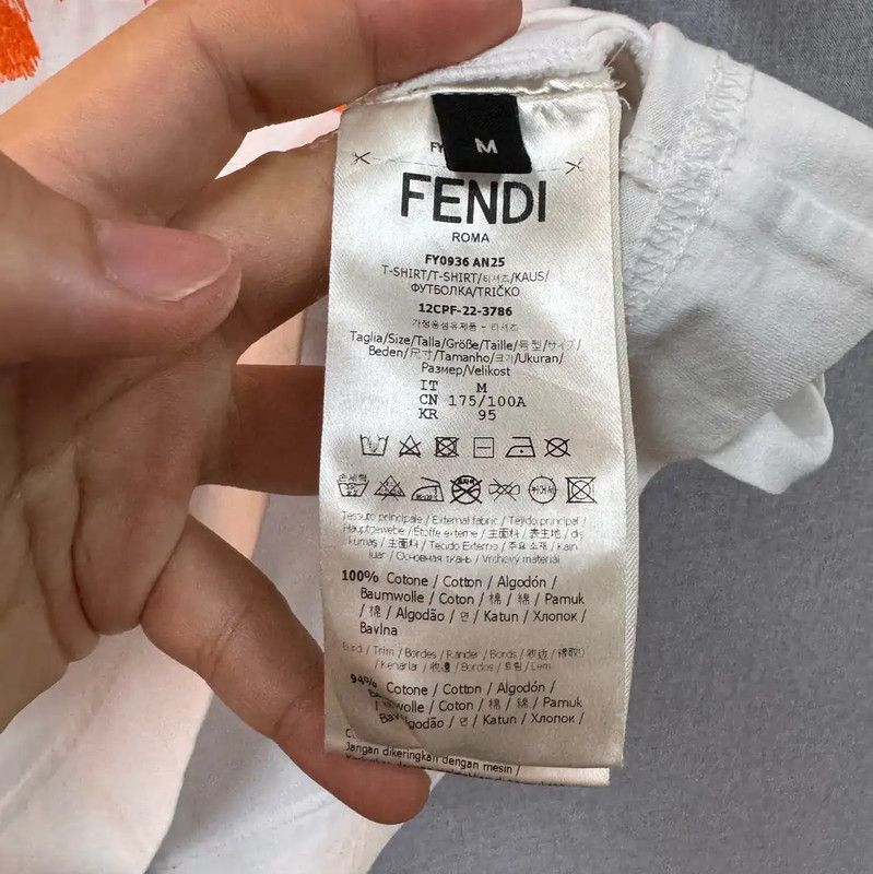 Fendi Fendi Men's Cotton T-Shirt with Orange Detail 0089 Size US M / EU 48-50 / 2 - 5 Thumbnail