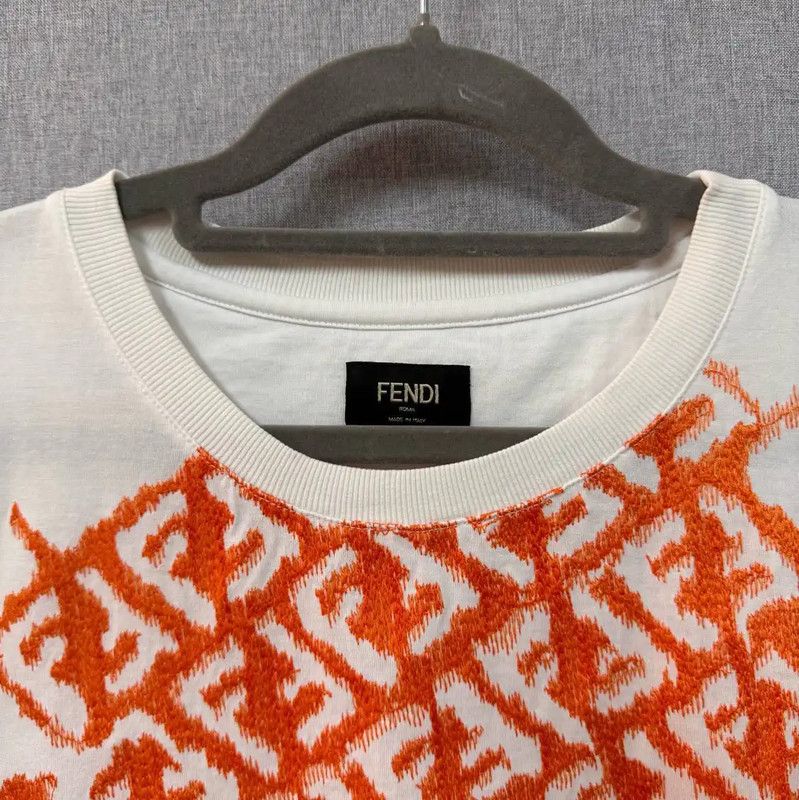 Fendi Fendi Men's Cotton T-Shirt with Orange Detail 0089 Size US M / EU 48-50 / 2 - 4 Thumbnail