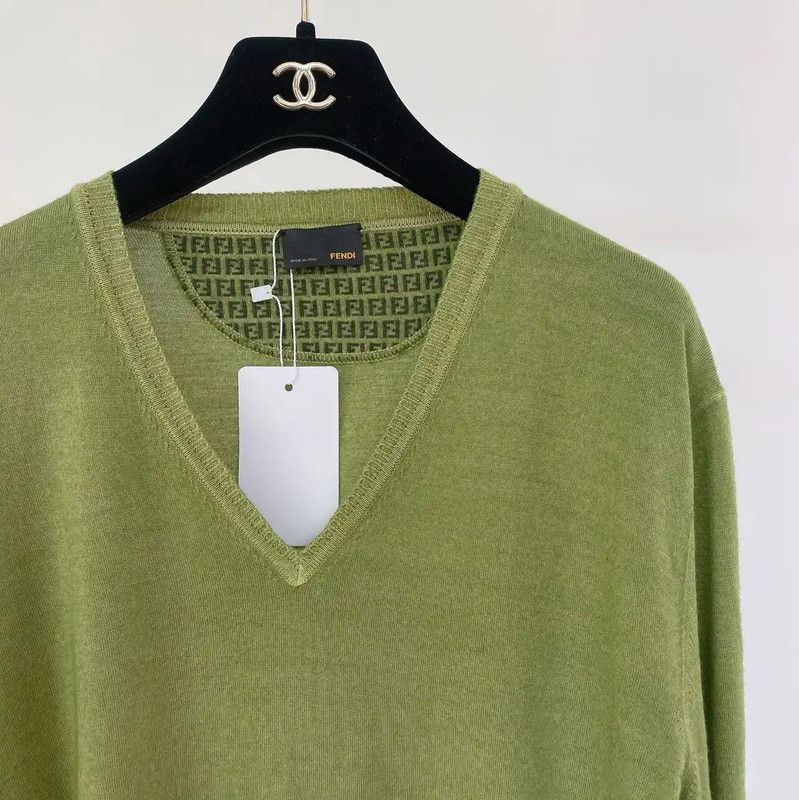 Fendi Fendi Green Wool V-Neck Sweater for Men 0089 Size US M / EU 48-50 / 2 - 3 Thumbnail