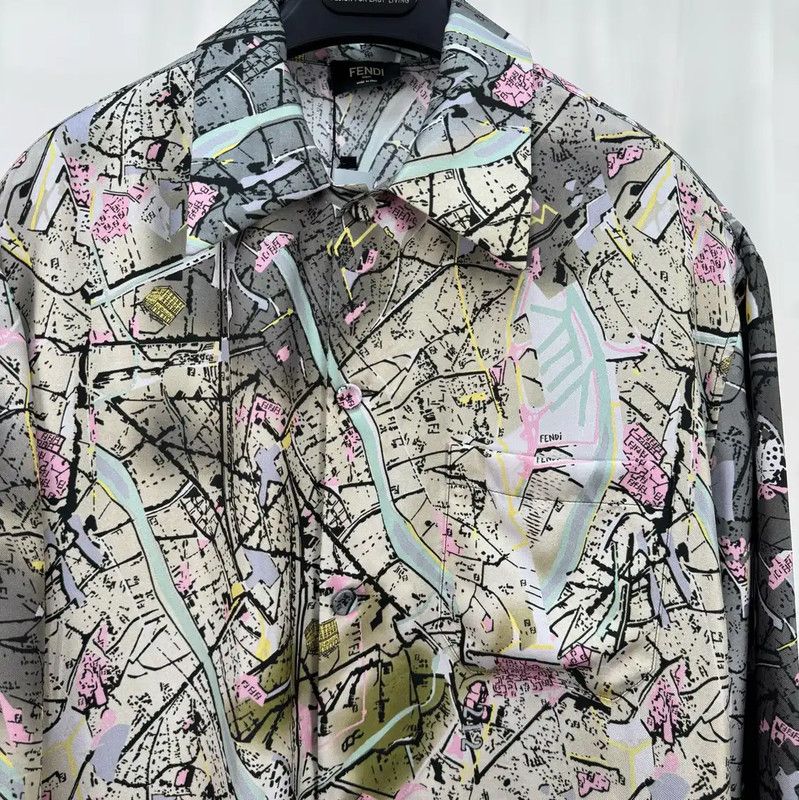 Fendi Fendi Multicolor Silk Long Sleeve Shirt 0089 Size US L / EU 52-54 / 3 - 3 Thumbnail