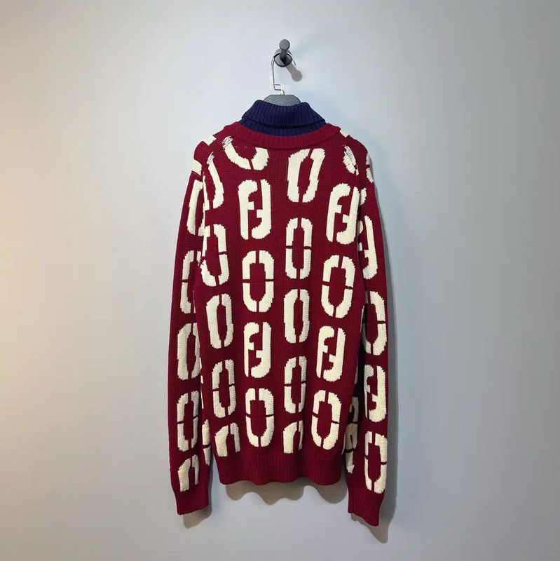 Fendi Fendi Red Wool Men's Knit Sweater 0089 Size US M / EU 48-50 / 2 - 2 Thumbnail