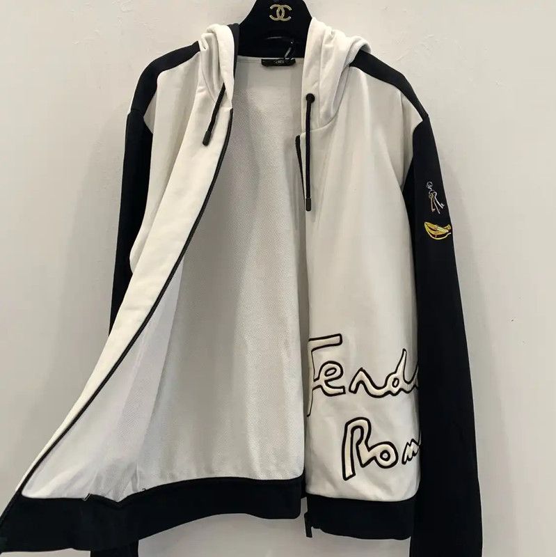 Fendi Fendi Men's White Cotton Zip Hoodie 0089 Size US L / EU 52-54 / 3 - 3 Thumbnail