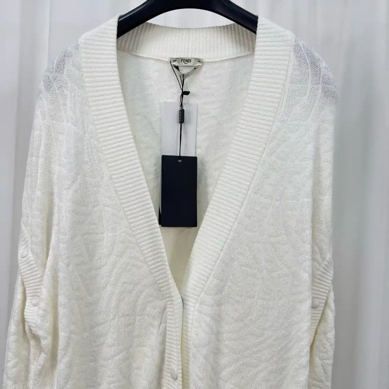 Fendi Fendi Men's White Cotton Blend Cardigan 0089 Size US S / EU 44-46 / 1 - 3 Thumbnail