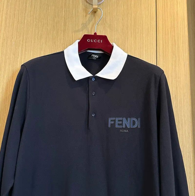 Fendi Fendi Black Cotton Long Sleeve Polo Shirt 0089 Size US L / EU 52-54 / 3 - 2 Thumbnail