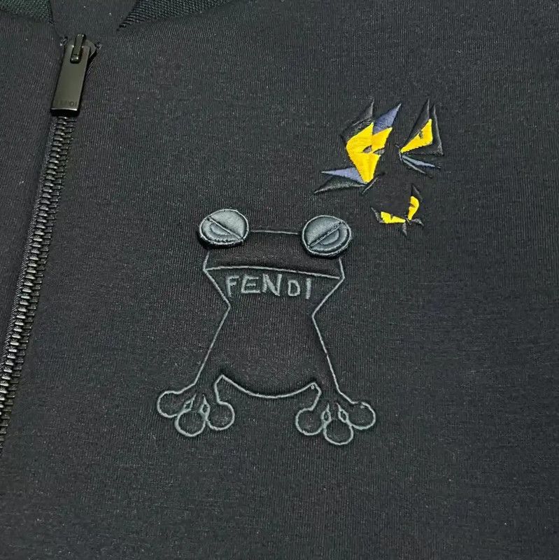 Fendi Fendi Black Cotton Logo Long Sleeve Jacket 0089 Size US XS / EU 42 / 0 - 2 Thumbnail