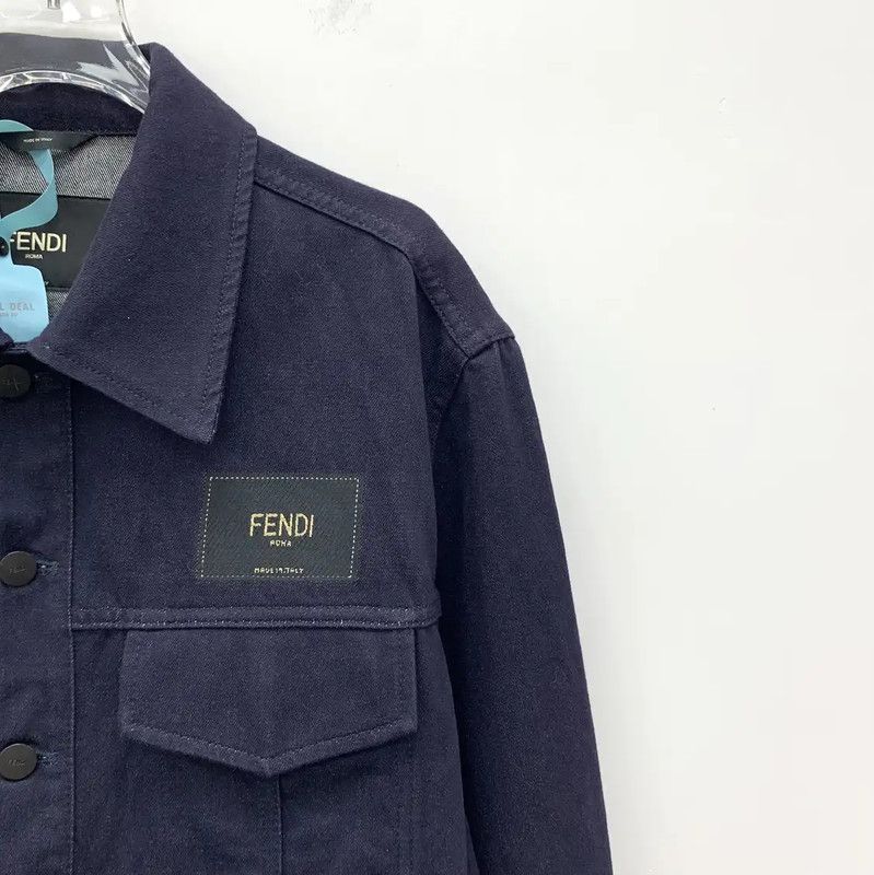 Fendi Fendi Men's Navy Denim Logo Long Sleeve Jacket 0089 Size US M / EU 48-50 / 2 - 3 Thumbnail