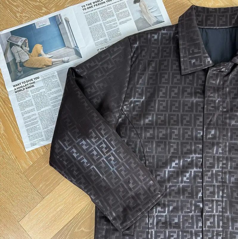 Fendi Fendi Black XL Coat with Signature Print 0089 Size US XL / EU 56 / 4 - 6 Thumbnail