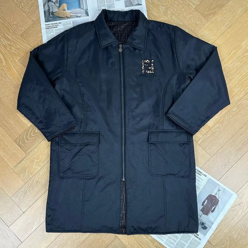 Fendi Fendi Black XL Coat with Signature Print 0089 Size US XL / EU 56 / 4 - 3 Thumbnail