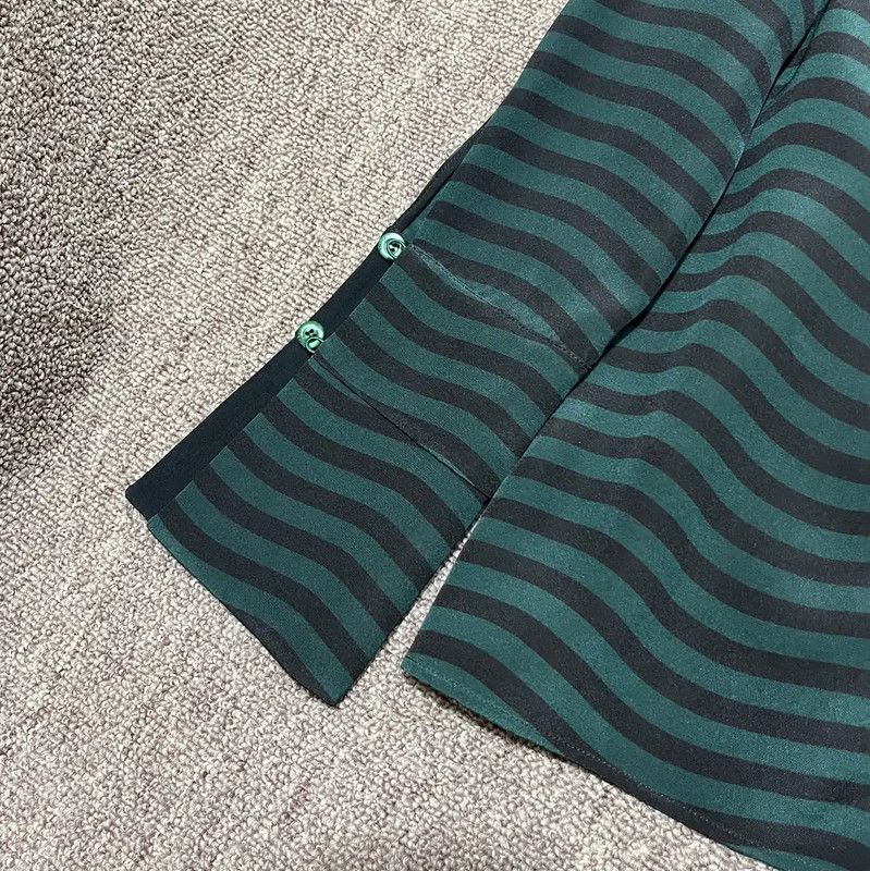 Fendi Fendi Green Striped Silk Ruffle Long Sleeve Top 0089 Size M / US 6-8 / IT 42-44 - 3 Thumbnail