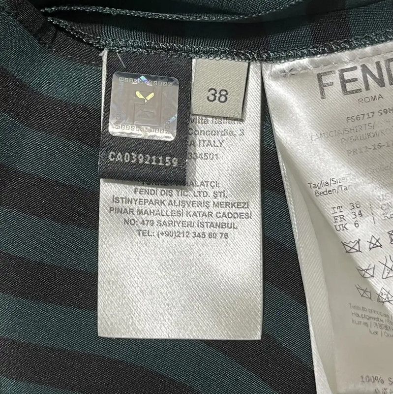 Fendi Fendi Green Striped Silk Ruffle Long Sleeve Top 0089 Size M / US 6-8 / IT 42-44 - 5 Thumbnail