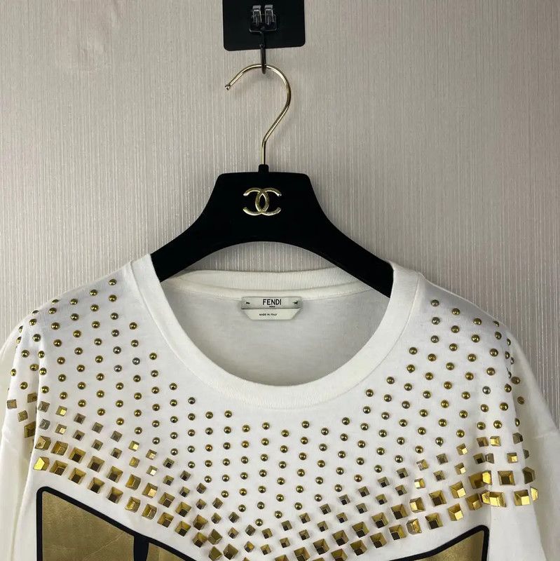 Fendi Fendi Women's White Cotton T-Shirt with Design 0089 Size XXS / US 00 / IT 34 - 3 Thumbnail