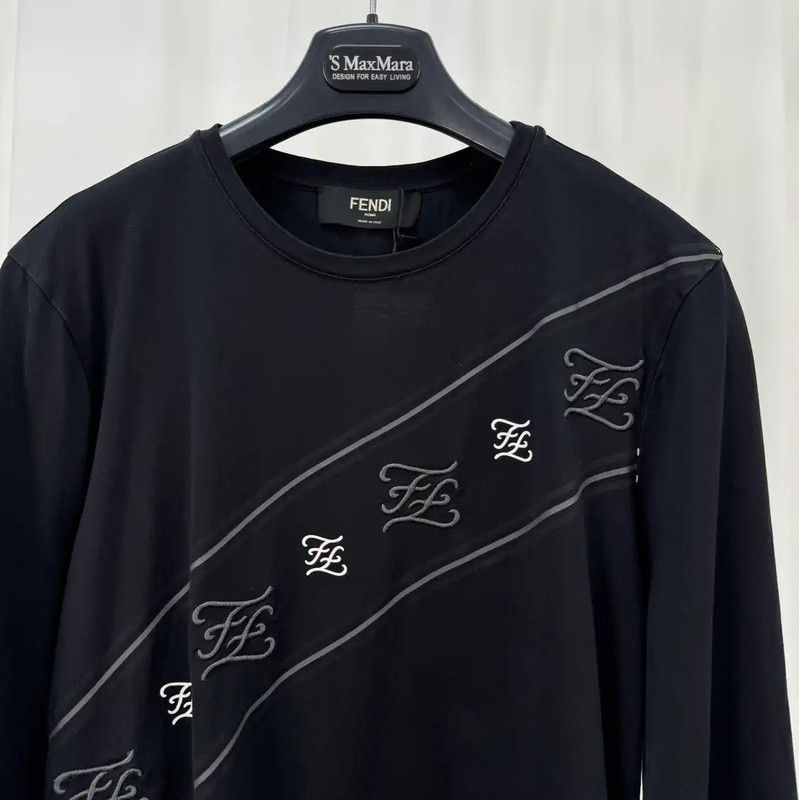 Fendi Fendi Black Long Sleeve T-Shirt with Embroidery 0089 Size S / US 4 / IT 40 - 3 Thumbnail