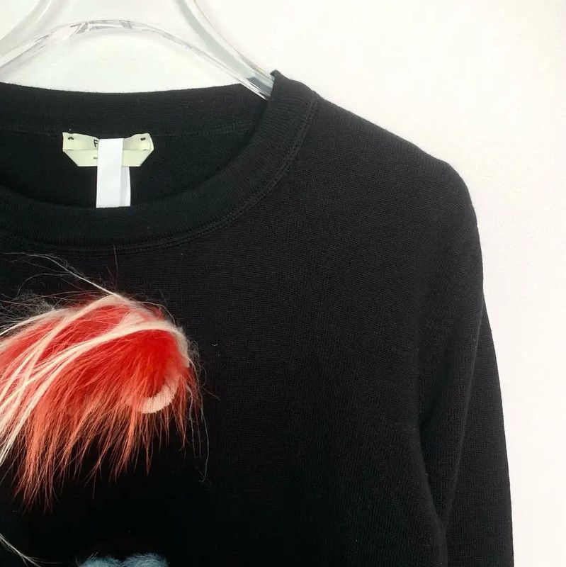 Fendi Fendi Black Wool Women's Sweatshirt with Embellishments 0089 Size M / US 6-8 / IT 42-44 - 3 Thumbnail