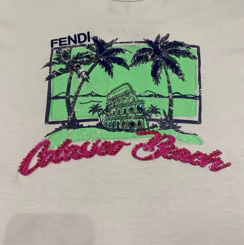 Fendi Fendi Summer Beach Graphic Cotton T-Shirt 0089 Size S / US 4 / IT 40 - 8 Thumbnail