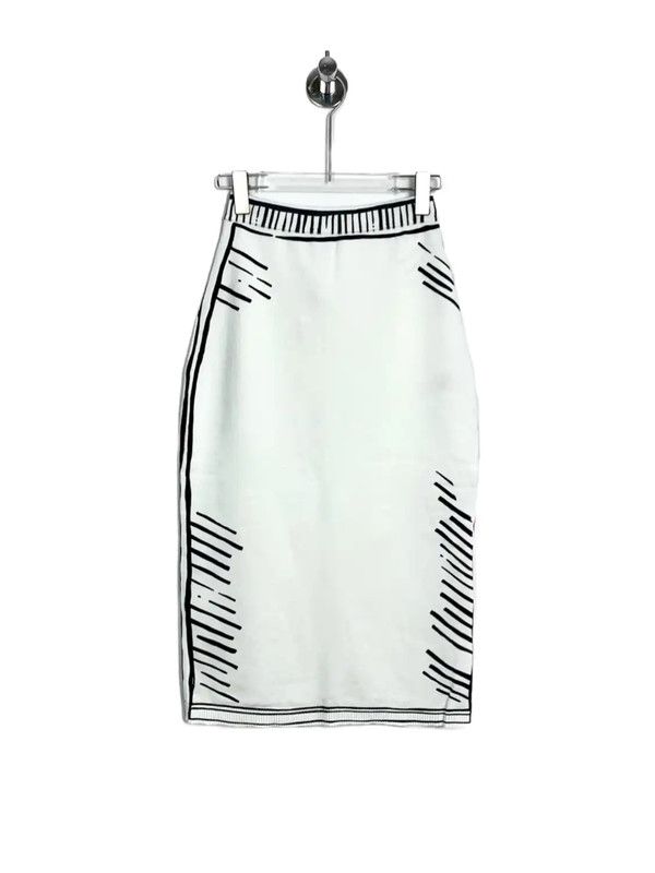 Fendi Fendi White Cotton Midi Skirt with Stripes 0089 Size 26" / US 2 / IT 38 - 2 Thumbnail