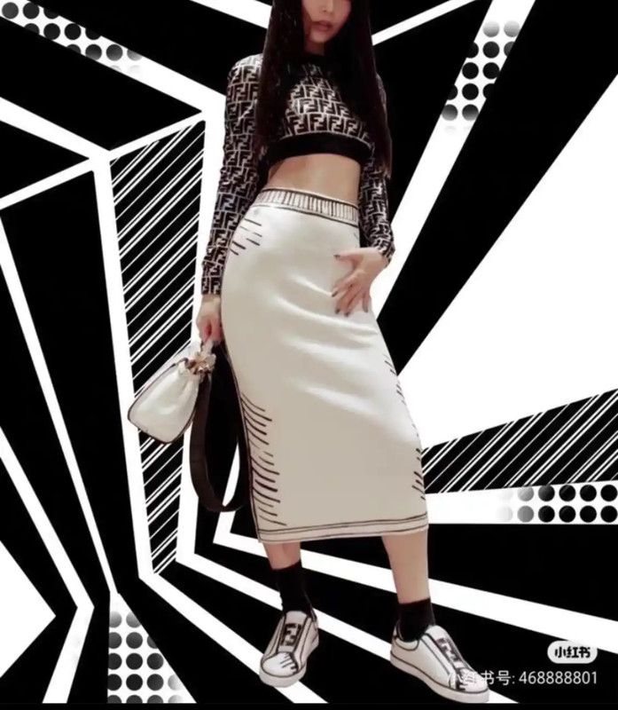 Fendi Fendi White Cotton Midi Skirt with Stripes 0089 Size 26" / US 2 / IT 38 - 9 Thumbnail