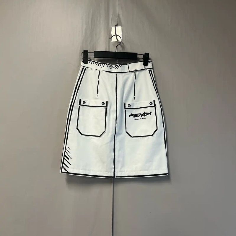 Fendi FENDI White Cotton Midi Skirt with Button Detail 0089 Size 23" - 2 Thumbnail