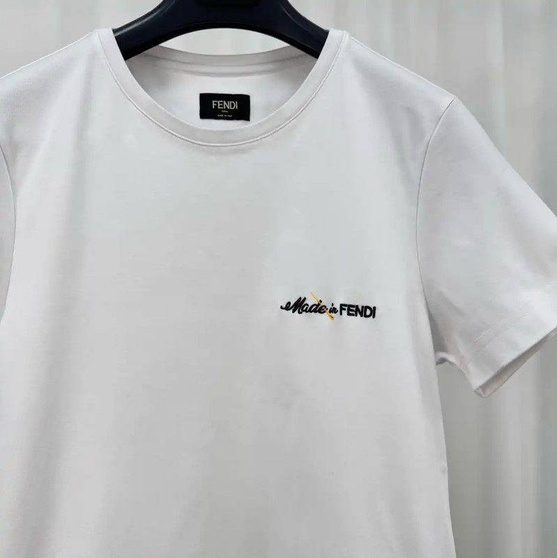 Fendi Fendi White Cotton Embroidered Logo T-Shirt 0089 Size XS / US 0-2 / IT 36-38 - 3 Thumbnail