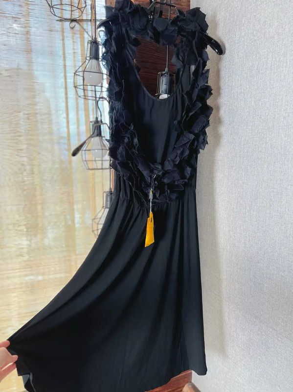 Fendi Fendi Black Long Dress with Frill Details 0089 Size ONE SIZE - 4 Thumbnail