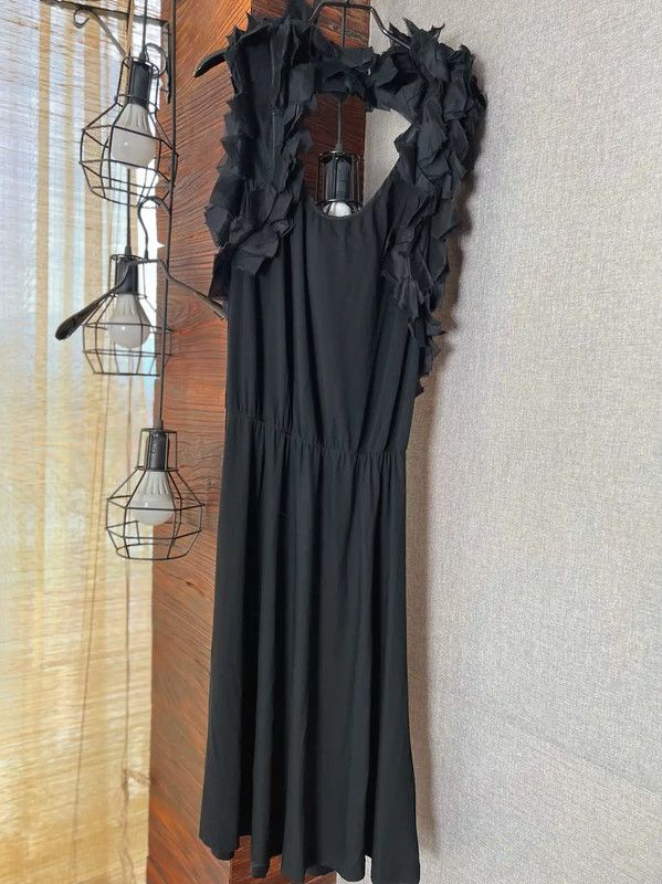 Fendi Fendi Black Long Dress with Frill Details 0089 Size ONE SIZE - 7 Thumbnail