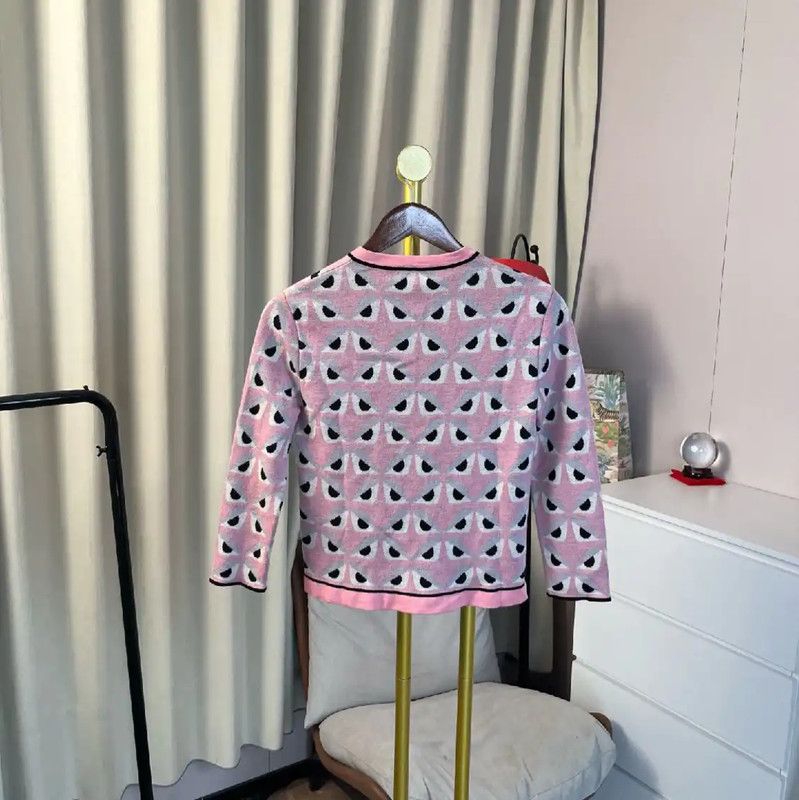 Fendi Fendi Pink Wool Women's Cardigan with Black Accents 0089 Size M / US 6-8 / IT 42-44 - 2 Thumbnail