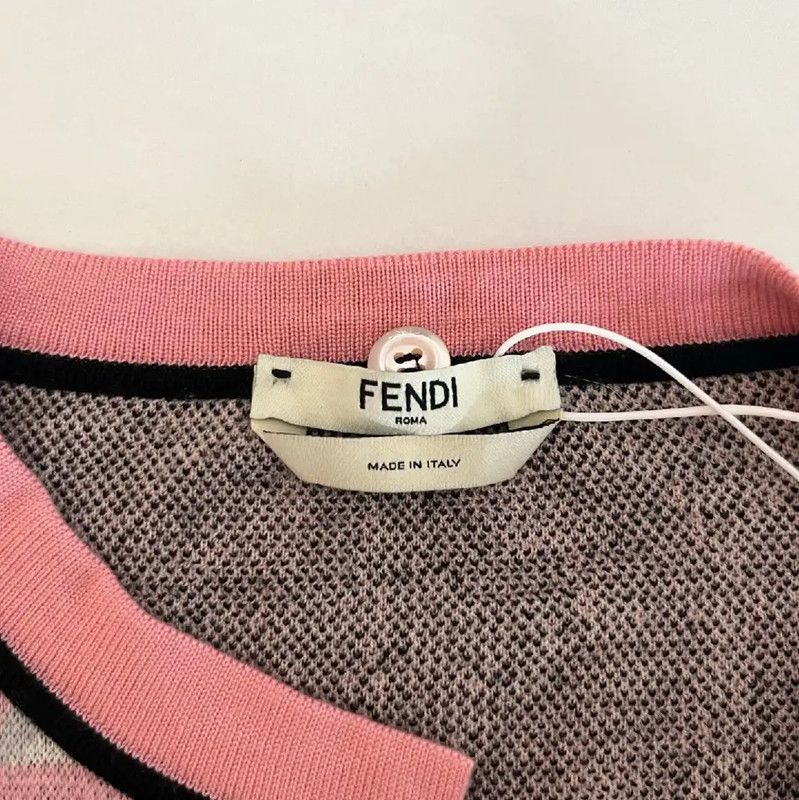 Fendi Fendi Pink Wool Women's Cardigan with Black Accents 0089 Size M / US 6-8 / IT 42-44 - 3 Thumbnail