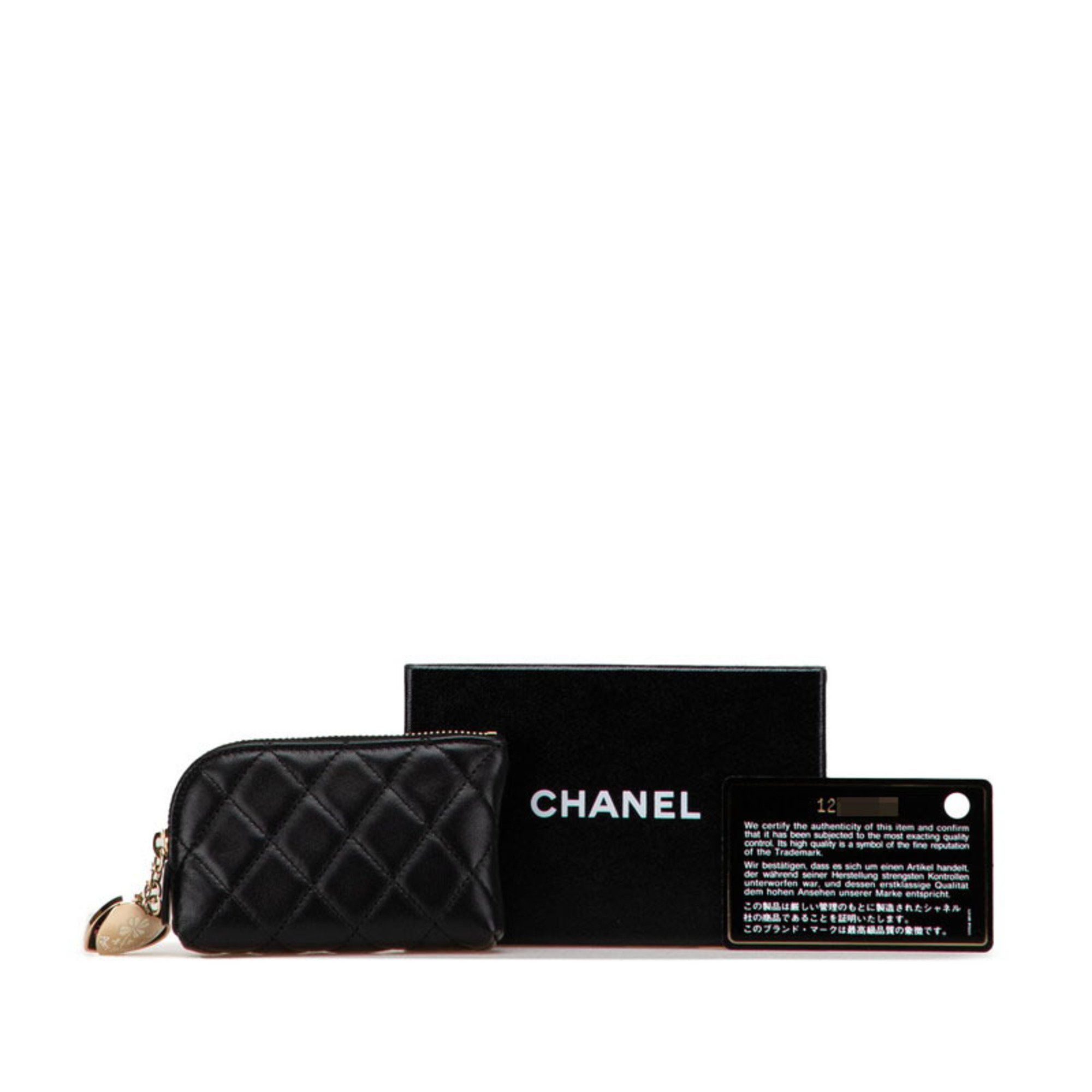 Chanel CHANEL Matelasse Coco Mark Porte Bonheur Wallet/Coin Case in Black Lambskin for Women Size ONE SIZE - 12 Thumbnail