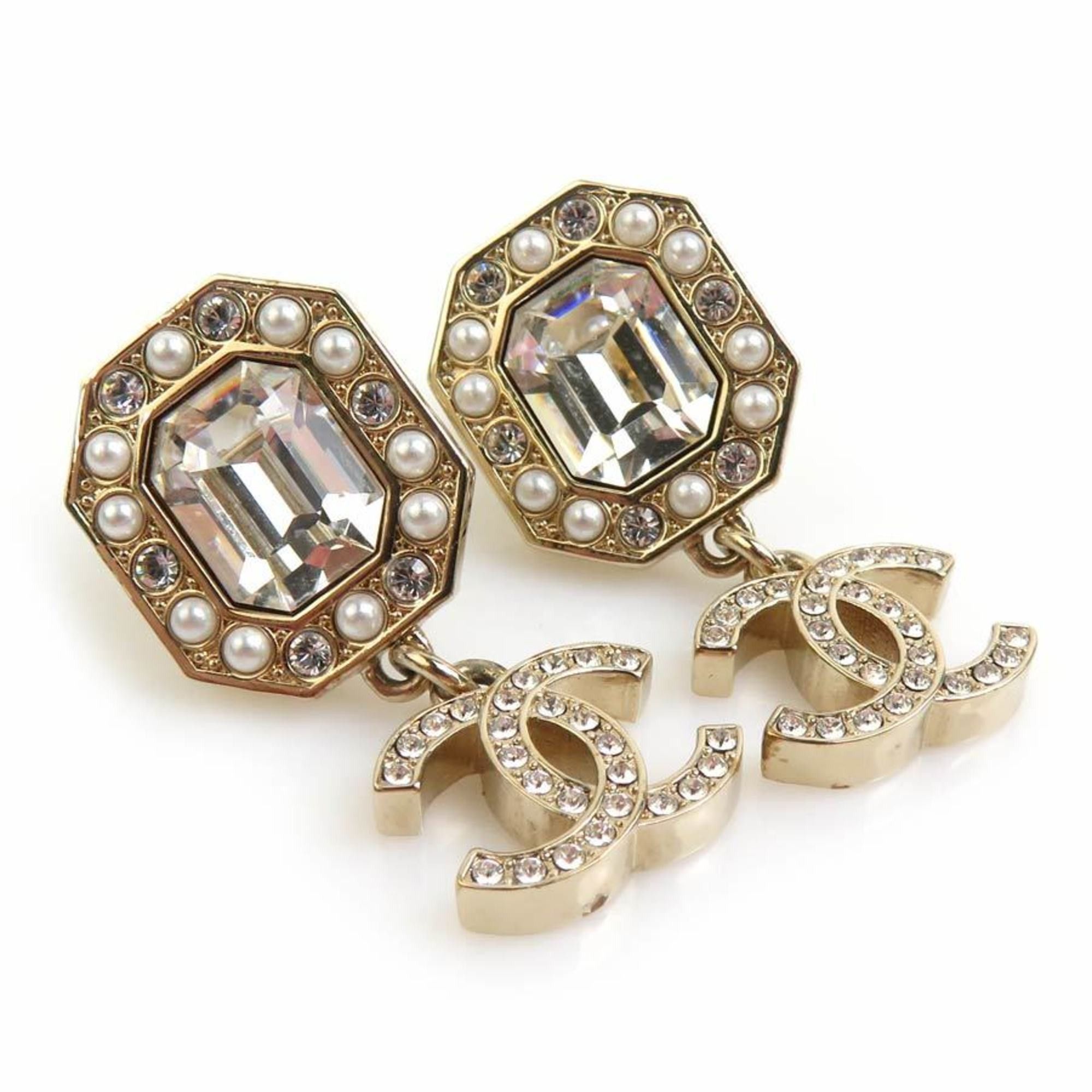 Chanel CHANEL Coco Mark Metal Rhinestone Earrings in Gold and Silver for Women e60885i Size ONE SIZE - 2 Thumbnail