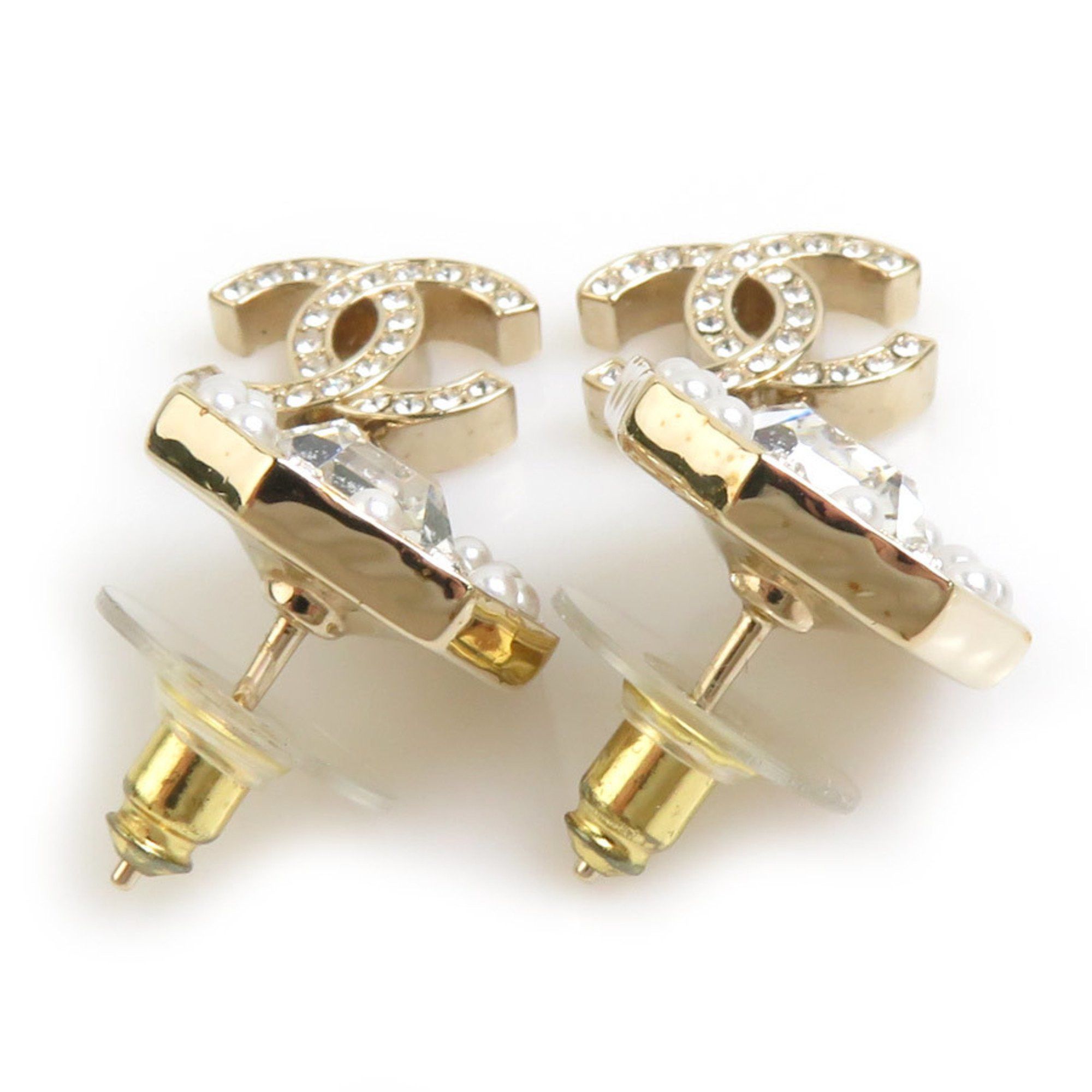 Chanel CHANEL Coco Mark Metal Rhinestone Earrings in Gold and Silver for Women e60885i Size ONE SIZE - 3 Thumbnail