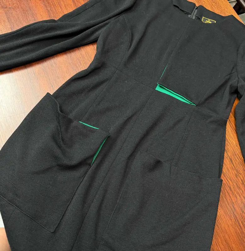 Fendi Fendi Black Wool Dress with Green Details 0089 Size ONE SIZE - 4 Thumbnail