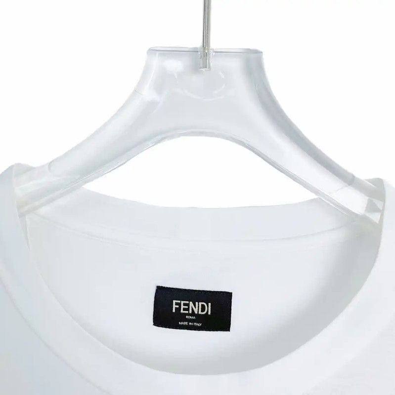 Fendi Fendi White Cotton T-Shirt with Colorful Stripe 0089 Size L / US 10 / IT 46 - 3 Thumbnail