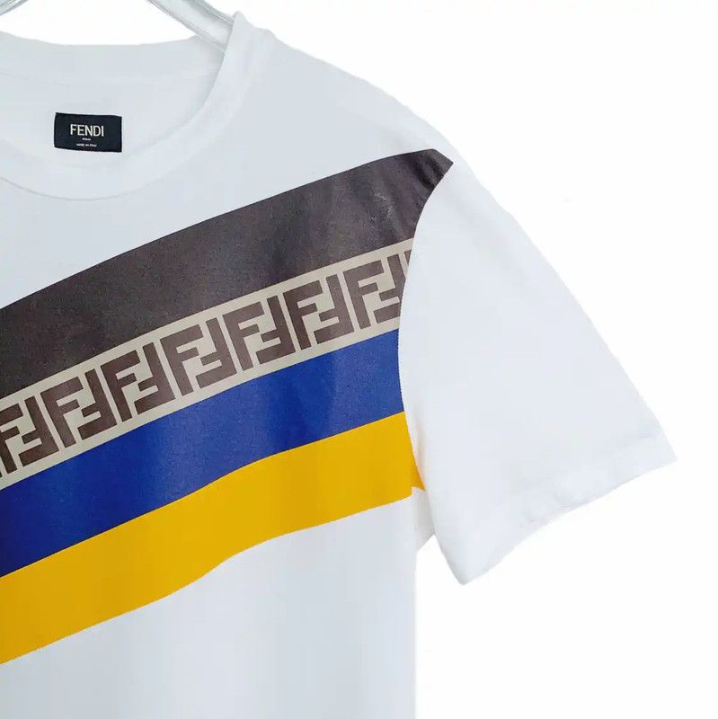 Fendi Fendi White Cotton T-Shirt with Colorful Stripe 0089 Size L / US 10 / IT 46 - 4 Thumbnail