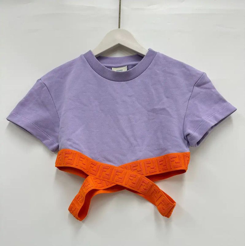Fendi Fendi Purple Short Sleeve T-Shirt with Orange Detail 0089 Size M / US 6-8 / IT 42-44 - 2 Thumbnail