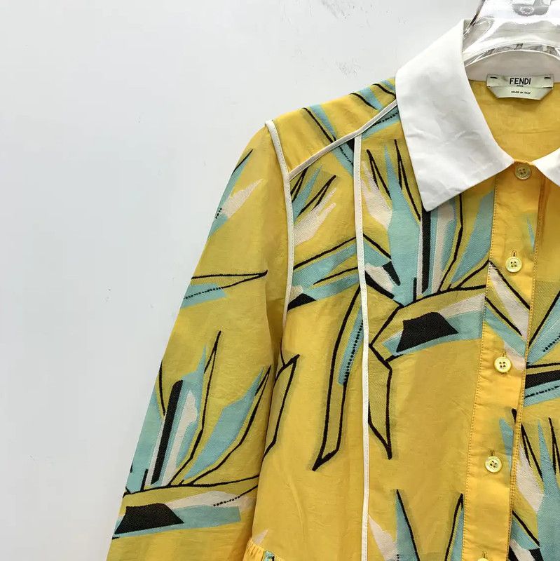 Fendi Fendi Yellow Floral Cotton Dress for Women 0089 Size S / US 4 / IT 40 - 3 Thumbnail
