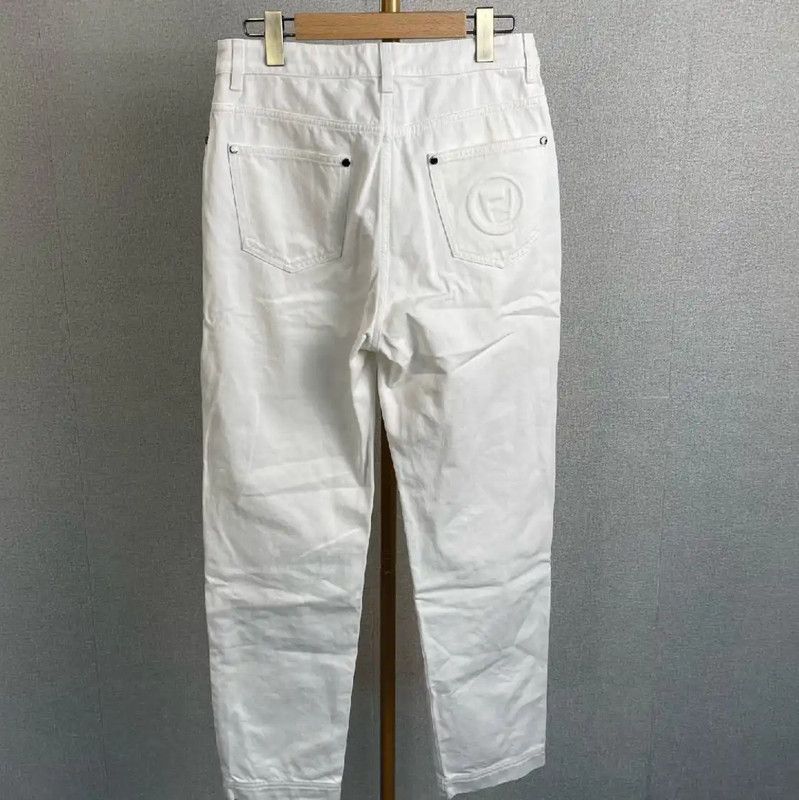 Fendi Fendi White Cotton Casual Pants for Women 0089 Size 32" / US 10 / IT 46 - 2 Thumbnail