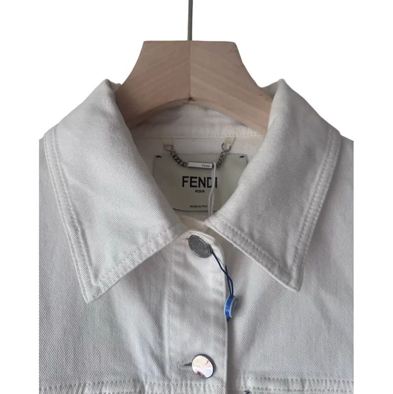 Fendi Fendi Spring Autumn White Cotton Logo Jacket 0089 Size M / US 6-8 / IT 42-44 - 4 Thumbnail