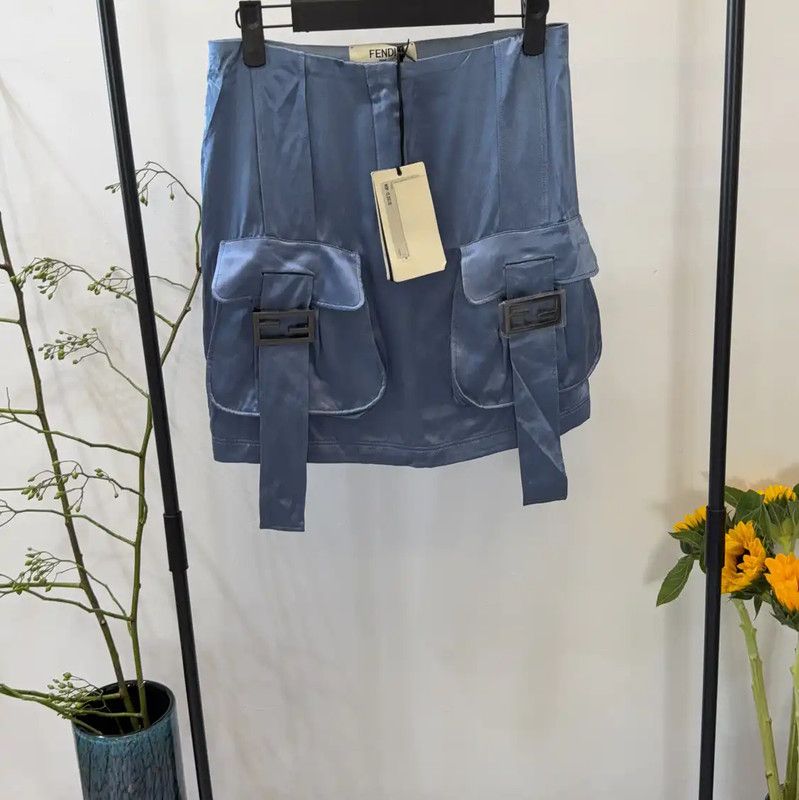 Fendi Fendi Summer Blue Silk-Blend Mini Skirt 0089 Size 22" - 6 Thumbnail