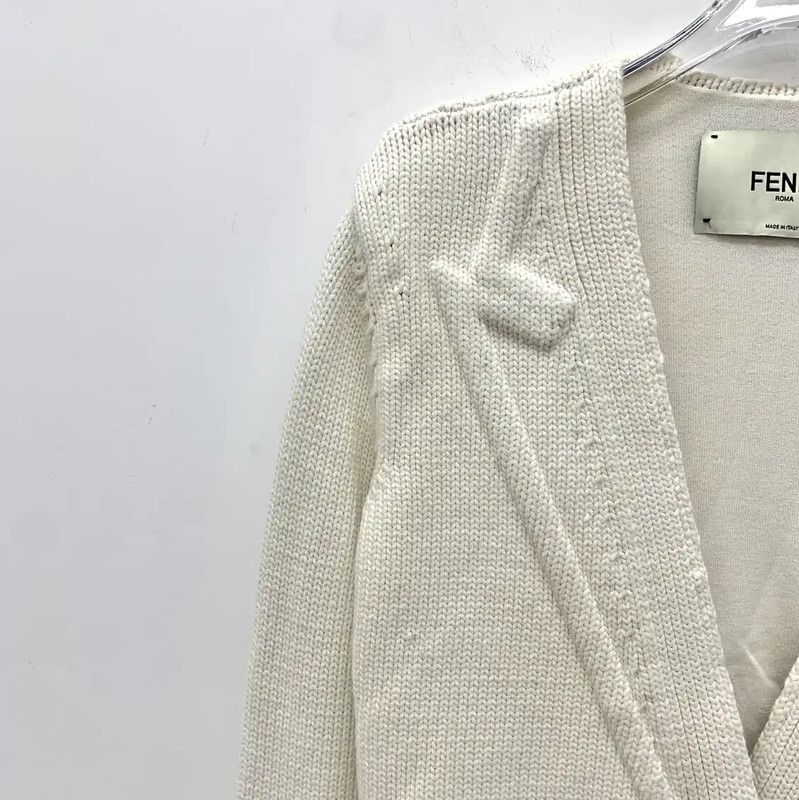Fendi Fendi Women's Ivory Cotton Cardigan 0089 Size S / US 4 / IT 40 - 3 Thumbnail