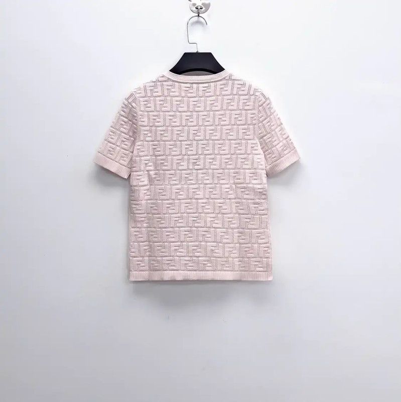 Fendi Fendi Pink Cotton Blend Logo T-Shirt for Women 0089 Size L / US 10 / IT 46 - 2 Thumbnail