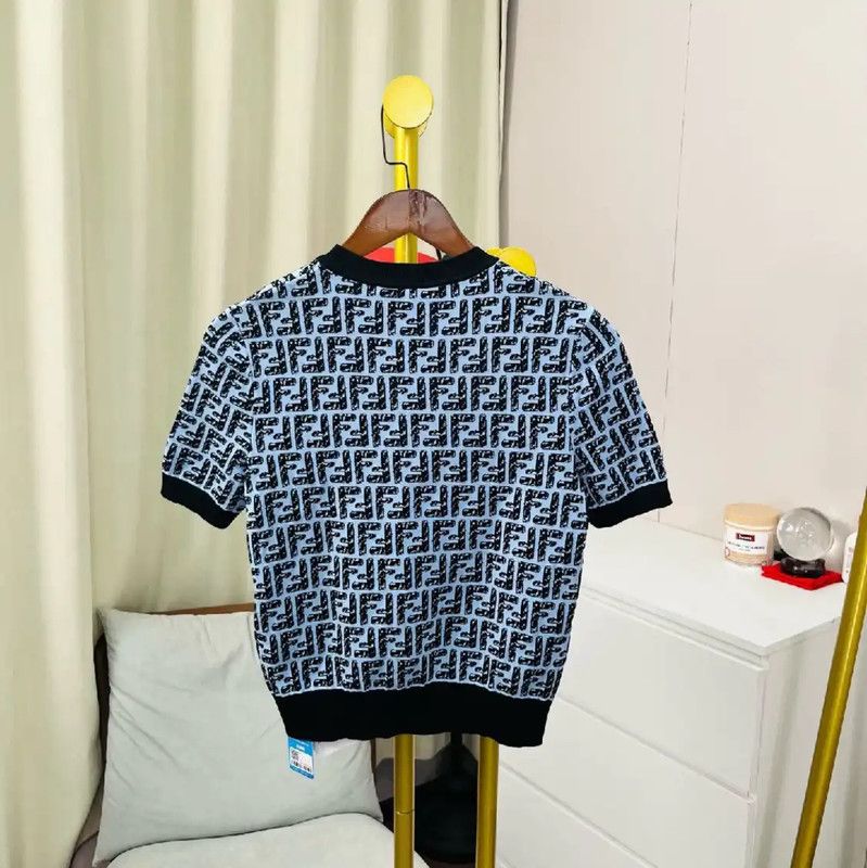 Fendi Fendi Blue Cotton Women's T-shirt 0089 Size M / US 6-8 / IT 42-44 - 2 Thumbnail