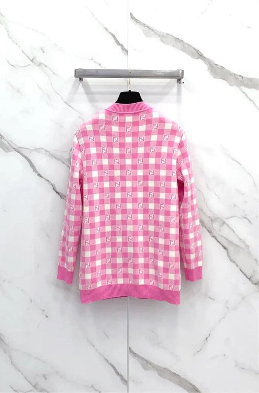 Fendi Fendi Pink Checkered Long Sleeve Cardigan 0089 Size M / US 6-8 / IT 42-44 - 2 Thumbnail