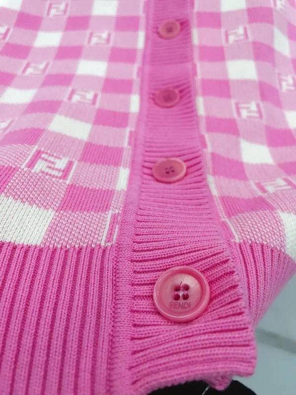 Fendi Fendi Pink Checkered Long Sleeve Cardigan 0089 Size M / US 6-8 / IT 42-44 - 4 Thumbnail