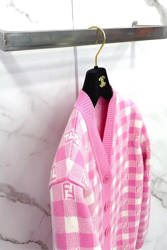 Fendi Fendi Pink Checkered Long Sleeve Cardigan 0089 Size M / US 6-8 / IT 42-44 - 9 Thumbnail