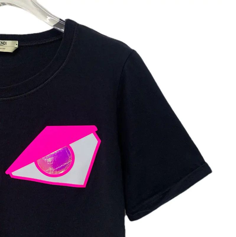 Fendi Fendi Black Cotton T-Shirt with Eye Print 0089 Size M / US 6-8 / IT 42-44 - 4 Thumbnail
