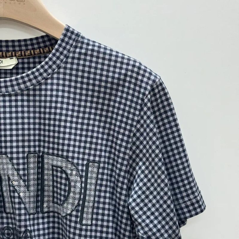 Fendi Fendi Short Sleeve Gingham Cotton T-Shirt 0089 Size S / US 4 / IT 40 - 3 Thumbnail