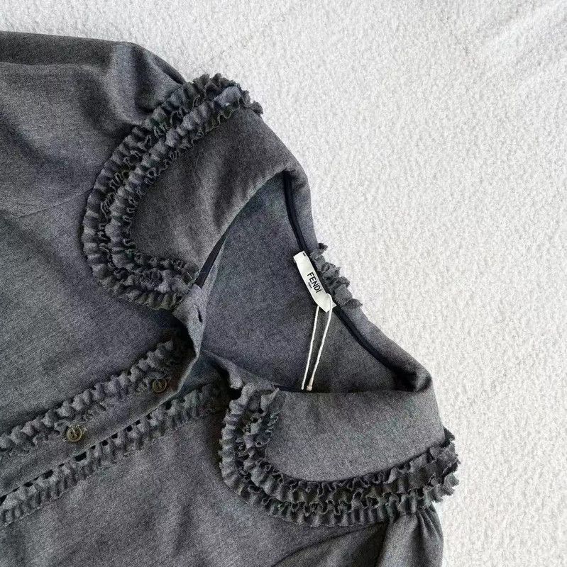 Fendi Fendi Gray Wool Dress with Ruffle Details 0089 Size ONE SIZE - 3 Thumbnail