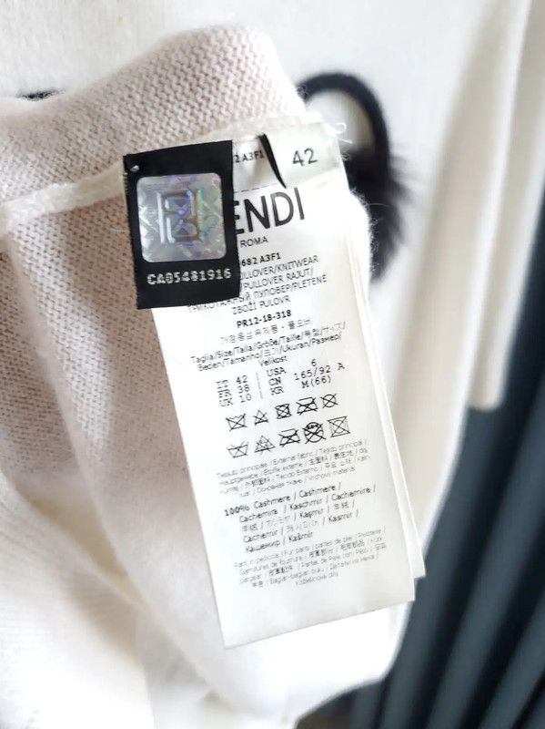 Fendi Fendi White Cashmere Logo Short Sleeve Knit Top 0089 Size L / US 10 / IT 46 - 4 Thumbnail
