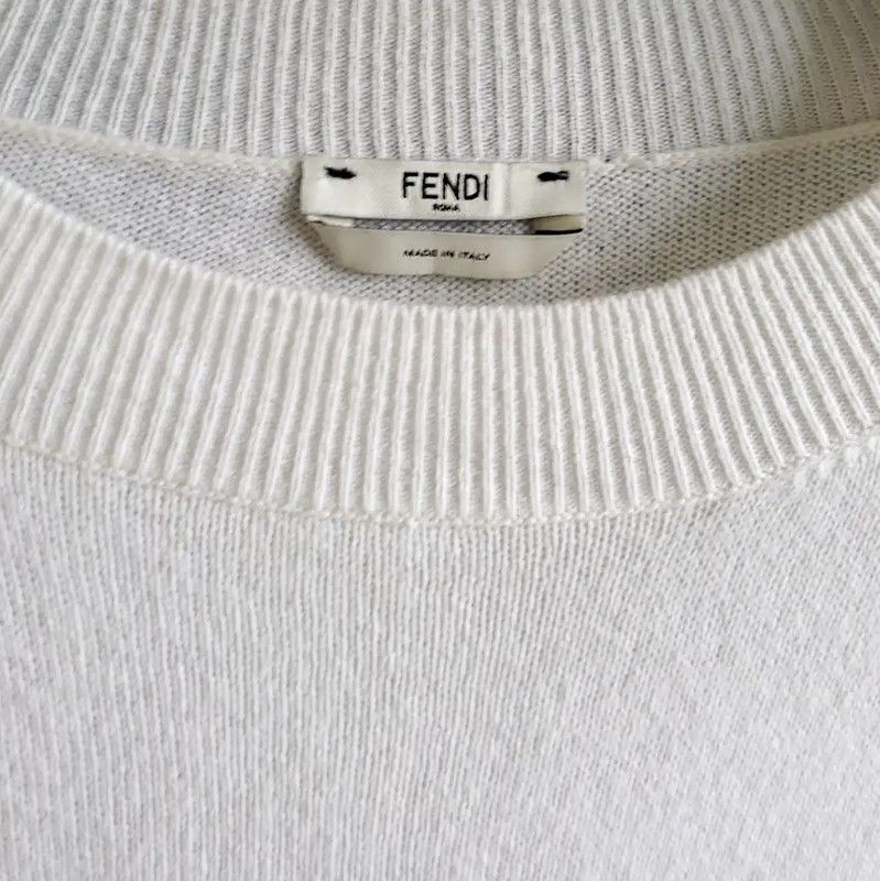 Fendi Fendi White Cashmere Logo Short Sleeve Knit Top 0089 Size L / US 10 / IT 46 - 6 Thumbnail